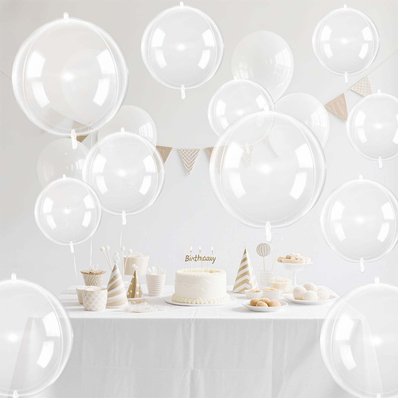 Vibzox 12Pcs Clear 4D Bubble Balloons Set – 22-inch, 15-inch, 10-inch Transparent Balloons for Parties