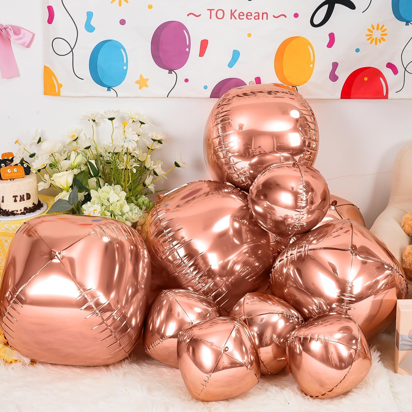 Vibzox 12Pcs Rose Gold Round Foil Balloons — 22in, 15in, 10in 4D Helium Set