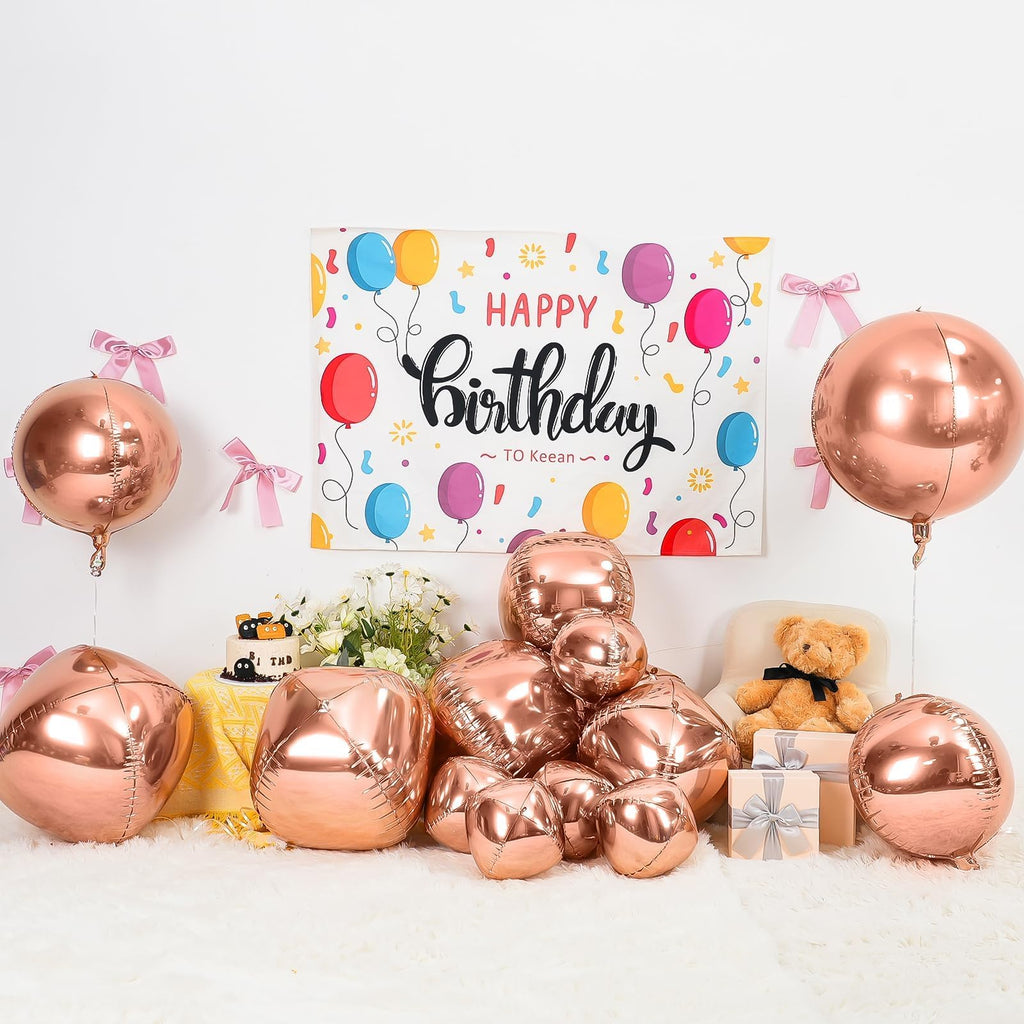 Vibzox 12Pcs Rose Gold Round Foil Balloons — 22in, 15in, 10in 4D Helium Set