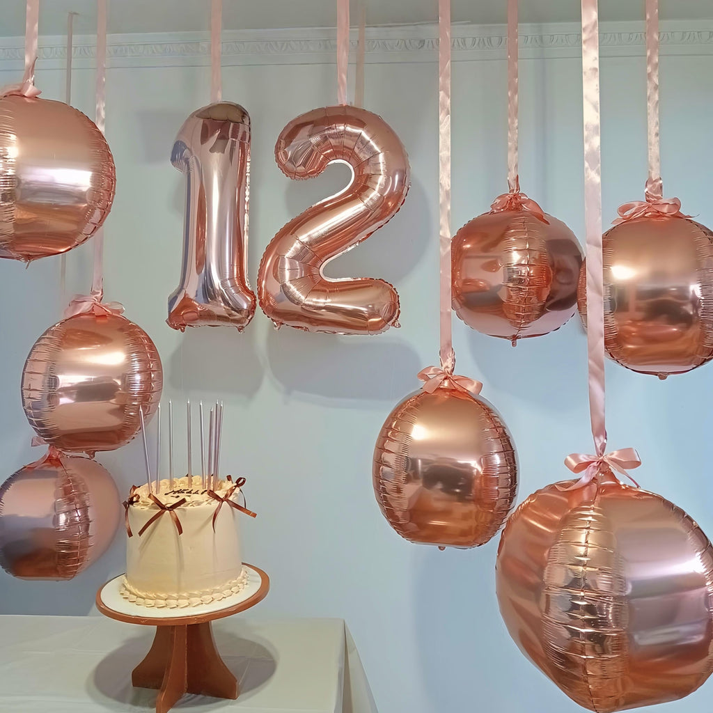 Vibzox 12Pcs Rose Gold Round Foil Balloons — 22in, 15in, 10in 4D Helium Set