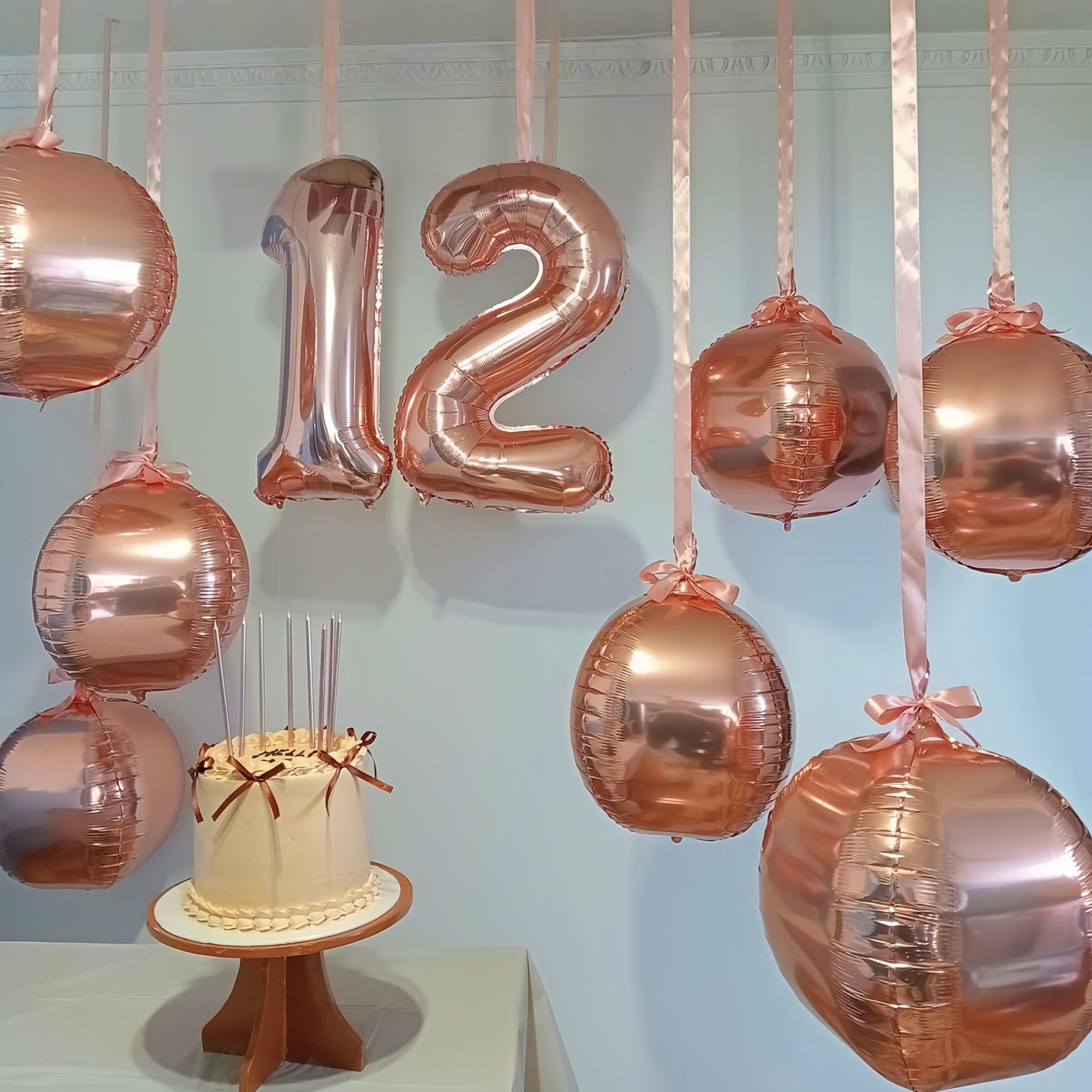 Vibzox 12Pcs Rose Gold Round Foil Balloons — 22in, 15in, 10in 4D Helium Set