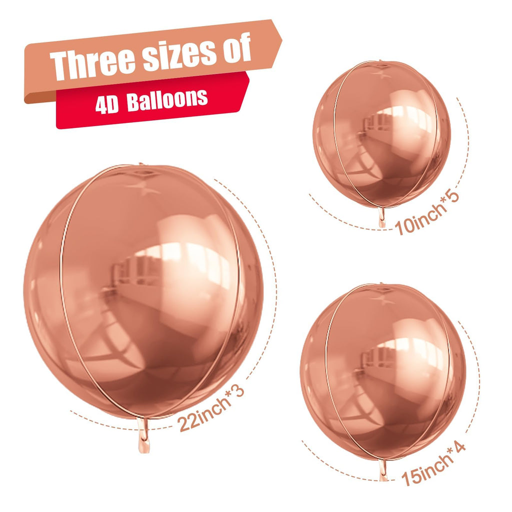 Vibzox 12Pcs Rose Gold Round Foil Balloons — 22in, 15in, 10in 4D Helium Set