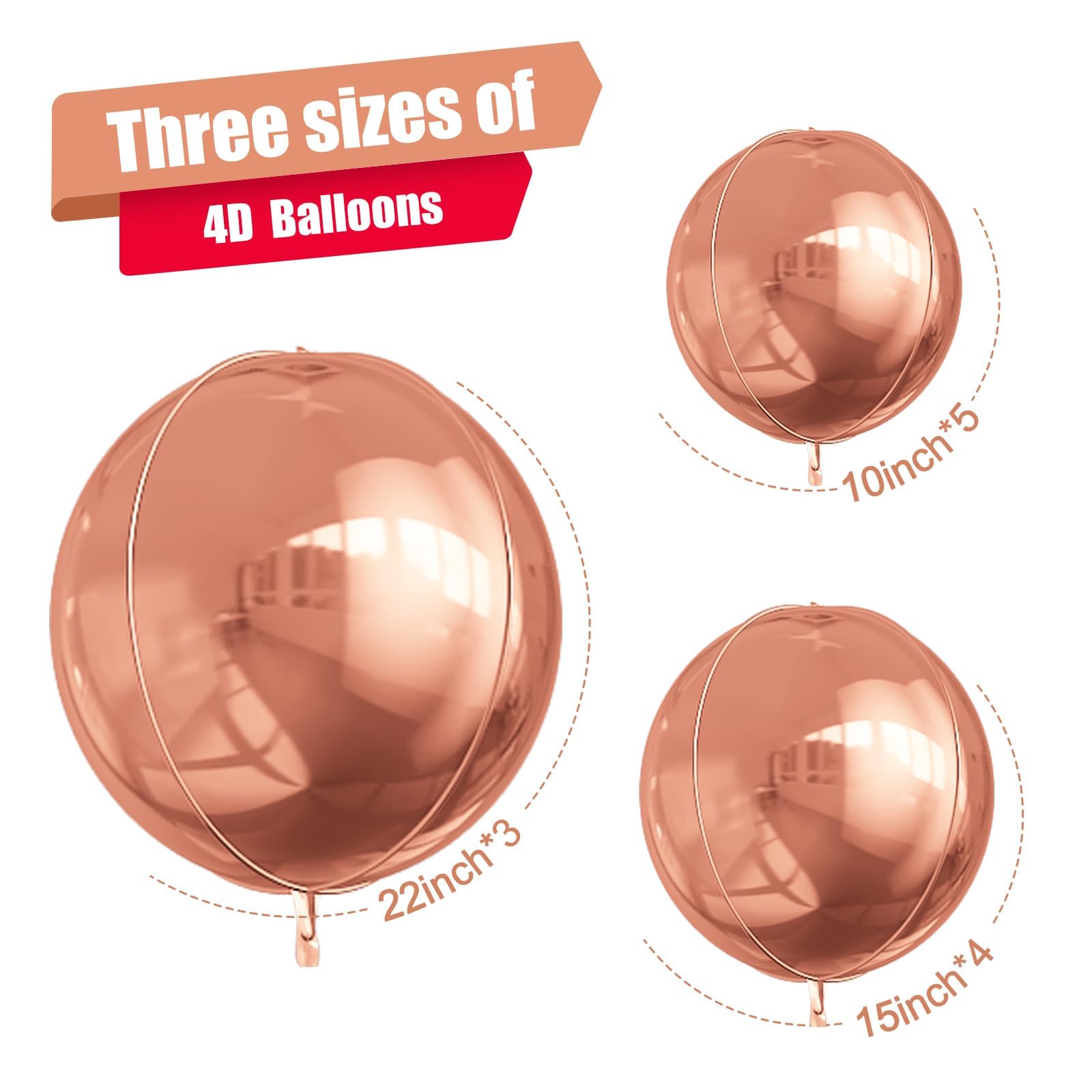 Vibzox 12Pcs Rose Gold Round Foil Balloons — 22in, 15in, 10in 4D Helium Set