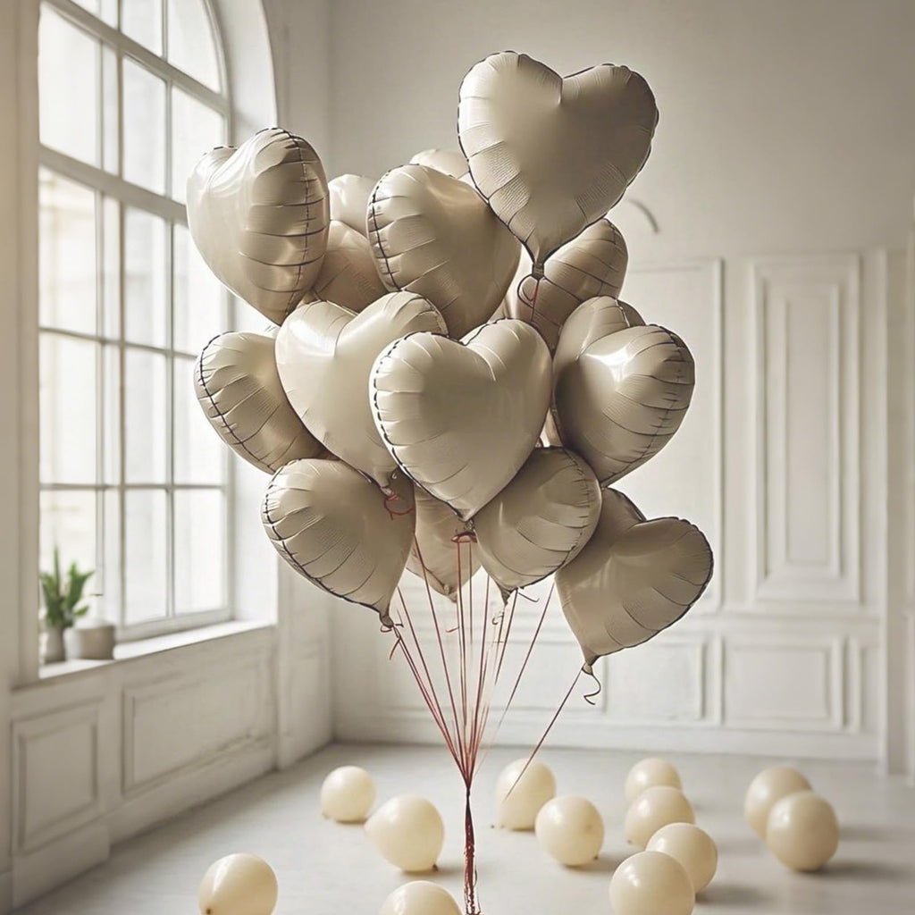 Vibzox Cream Heart Balloons 18-Inch Foil Hearts – 12-Pack for Weddings, Birthdays & Baby Showers