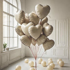 Vibzox Cream Heart Balloons 18-Inch Foil Hearts – 12-Pack for Weddings, Birthdays & Baby Showers