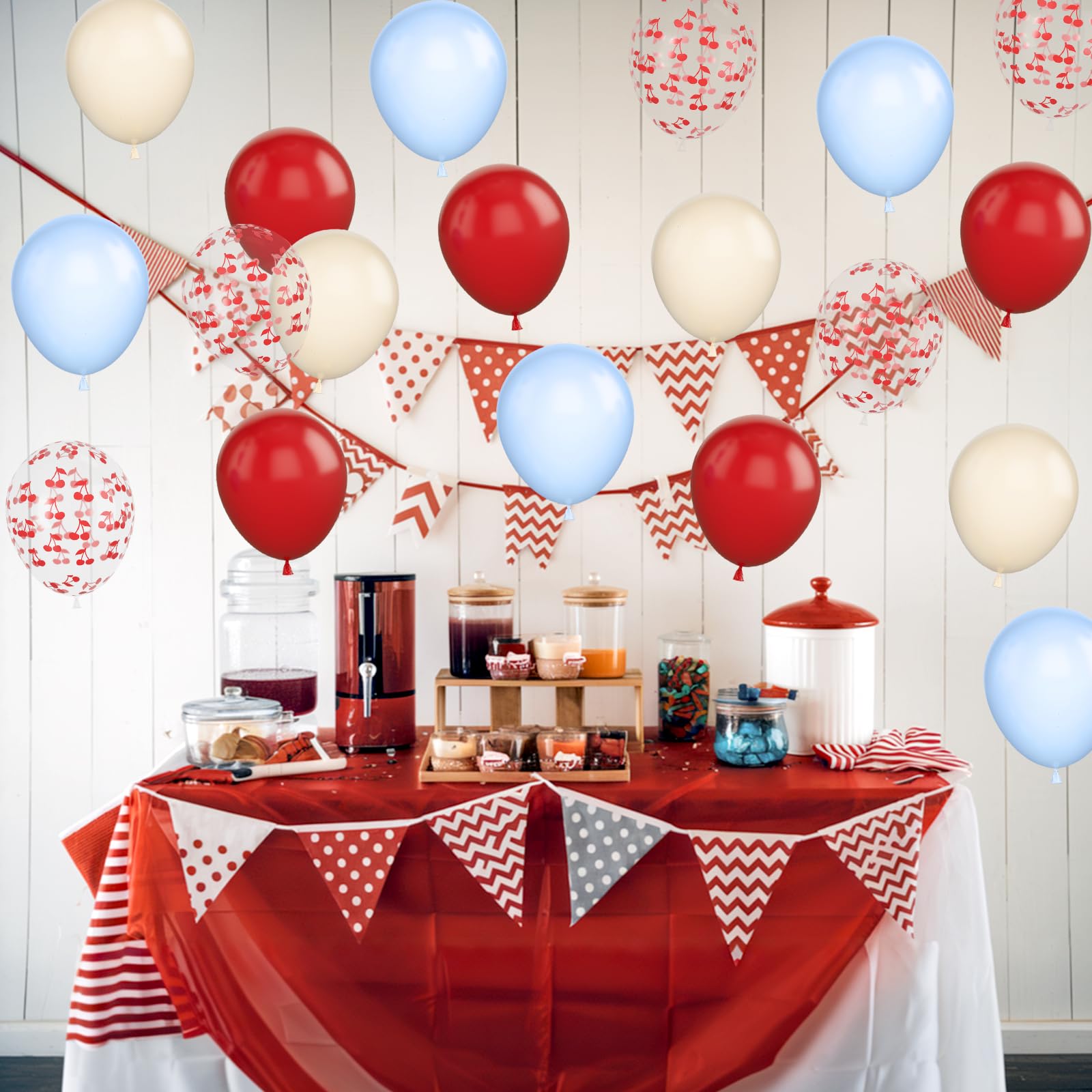 Vibzox Cherry Print Balloons – 30 Pcs, 12-Inch Clear Red & Blue Party Balloons