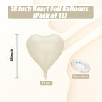 Vibzox Cream Heart Balloons 18-Inch Foil Hearts – 12-Pack for Weddings, Birthdays & Baby Showers