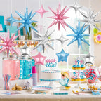 Vibzox 14pcs Pink Blue Silver Star Foil Balloons – 22in Explosion Stars + 10in Star Balloons for Birthday & Party Decor