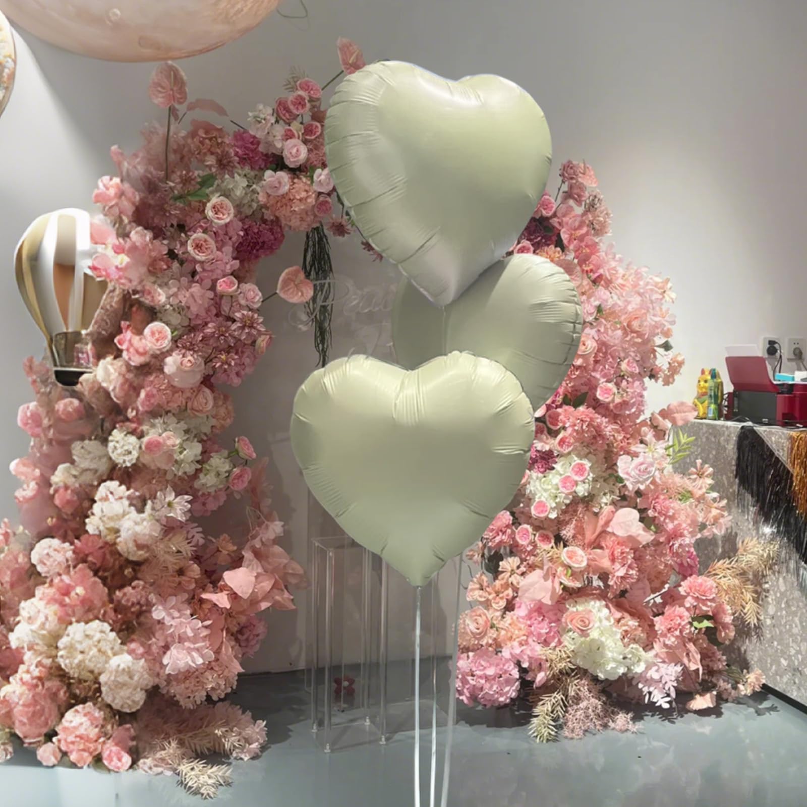 Vibzox Cream Heart Balloons 18-Inch Foil Hearts – 12-Pack for Weddings, Birthdays & Baby Showers