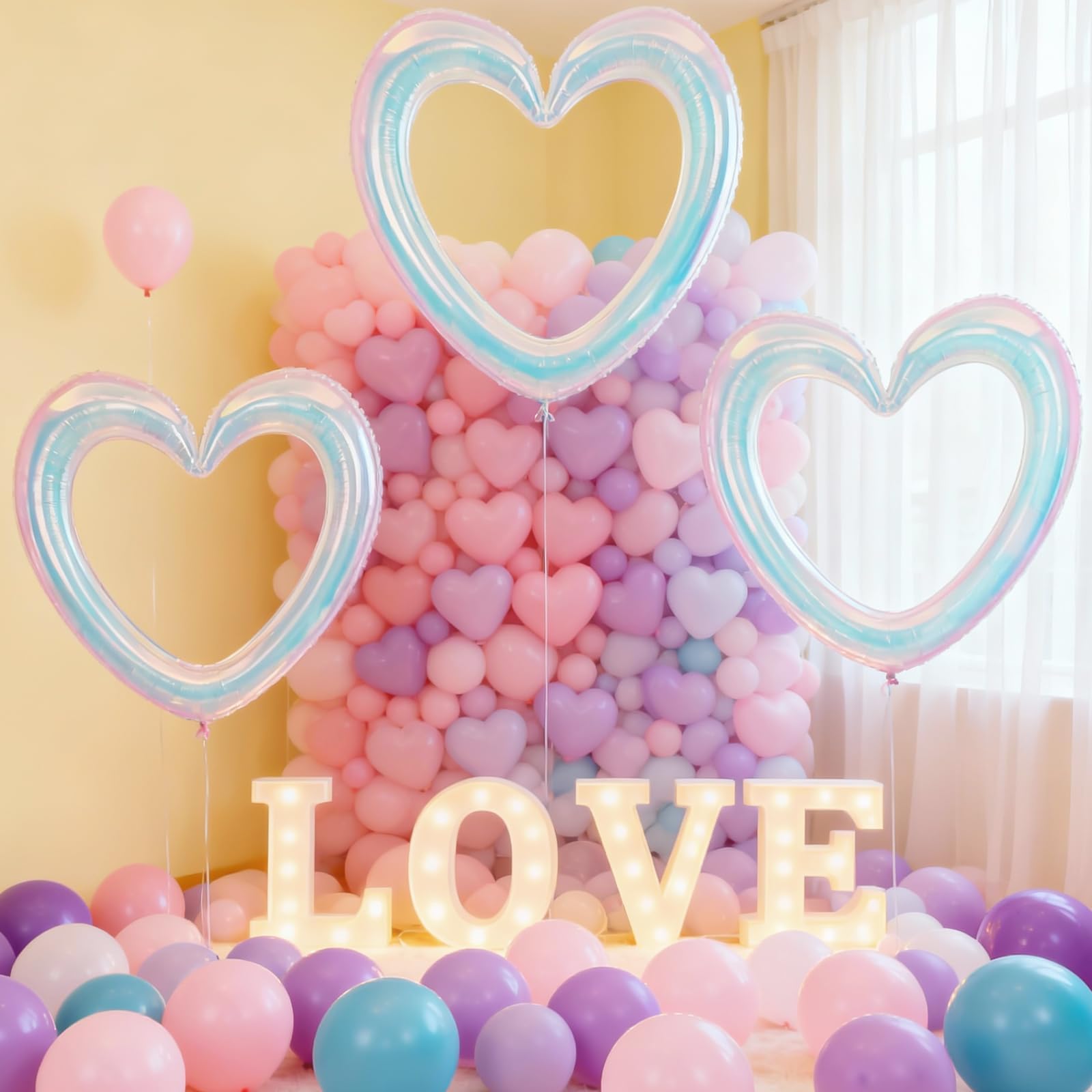 Vibzox Iridescent 40in Heart Balloons | 3-Pack Hollow-Out Foil for Weddings & Celebrations