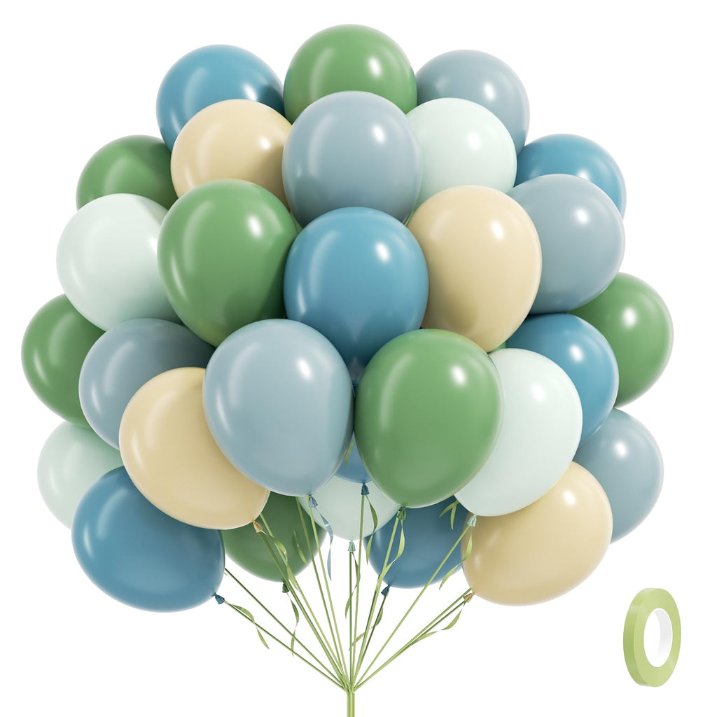 Vicduotex 60pcs Blue & Green Balloons Pack – Sage, Dusty Blue, Pastel Green, Nude for Bridal & Baby Showers