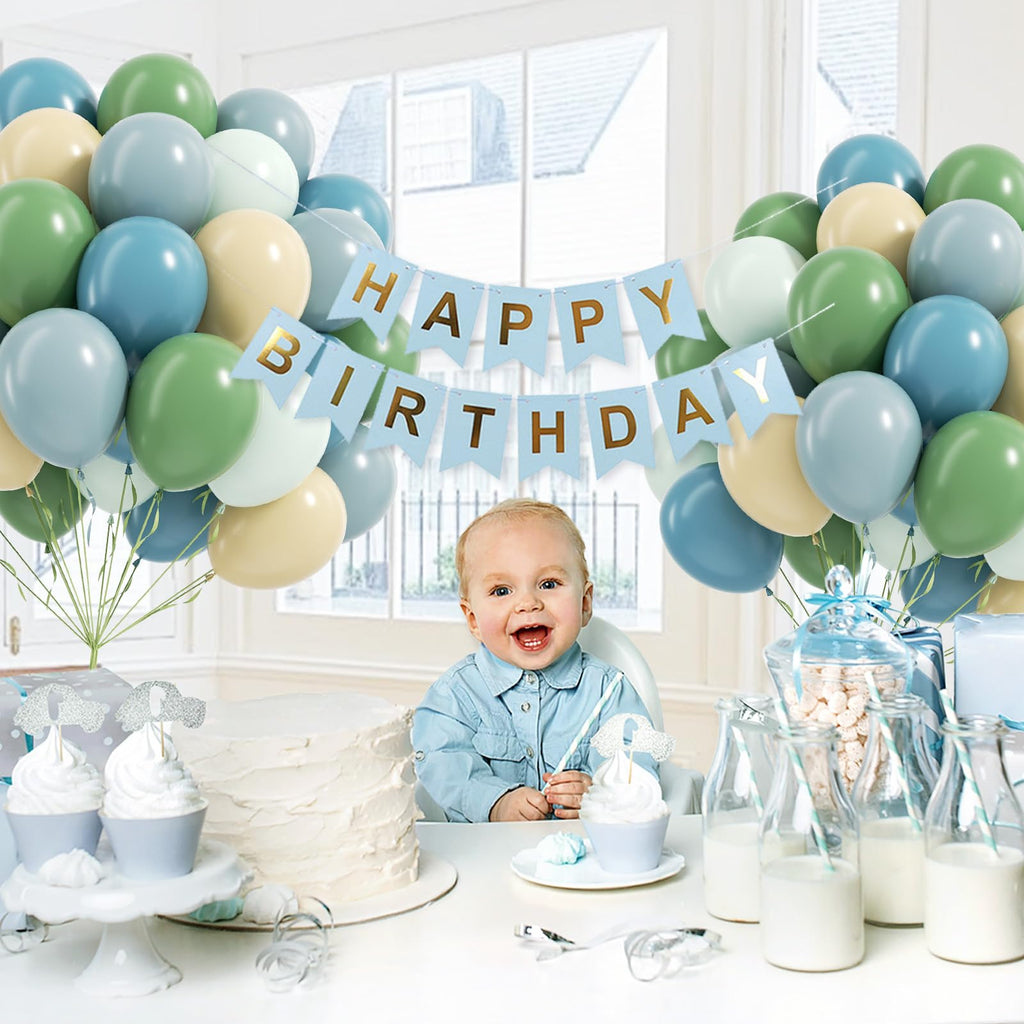 Vicduotex 60pcs Blue & Green Balloons Pack – Sage, Dusty Blue, Pastel Green, Nude for Bridal & Baby Showers