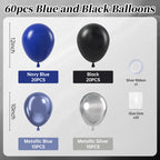 Vicduotex Blue & Black Balloons 60pcs 12" Navy, Black & Metallic Silver – Graduation & Party Decor