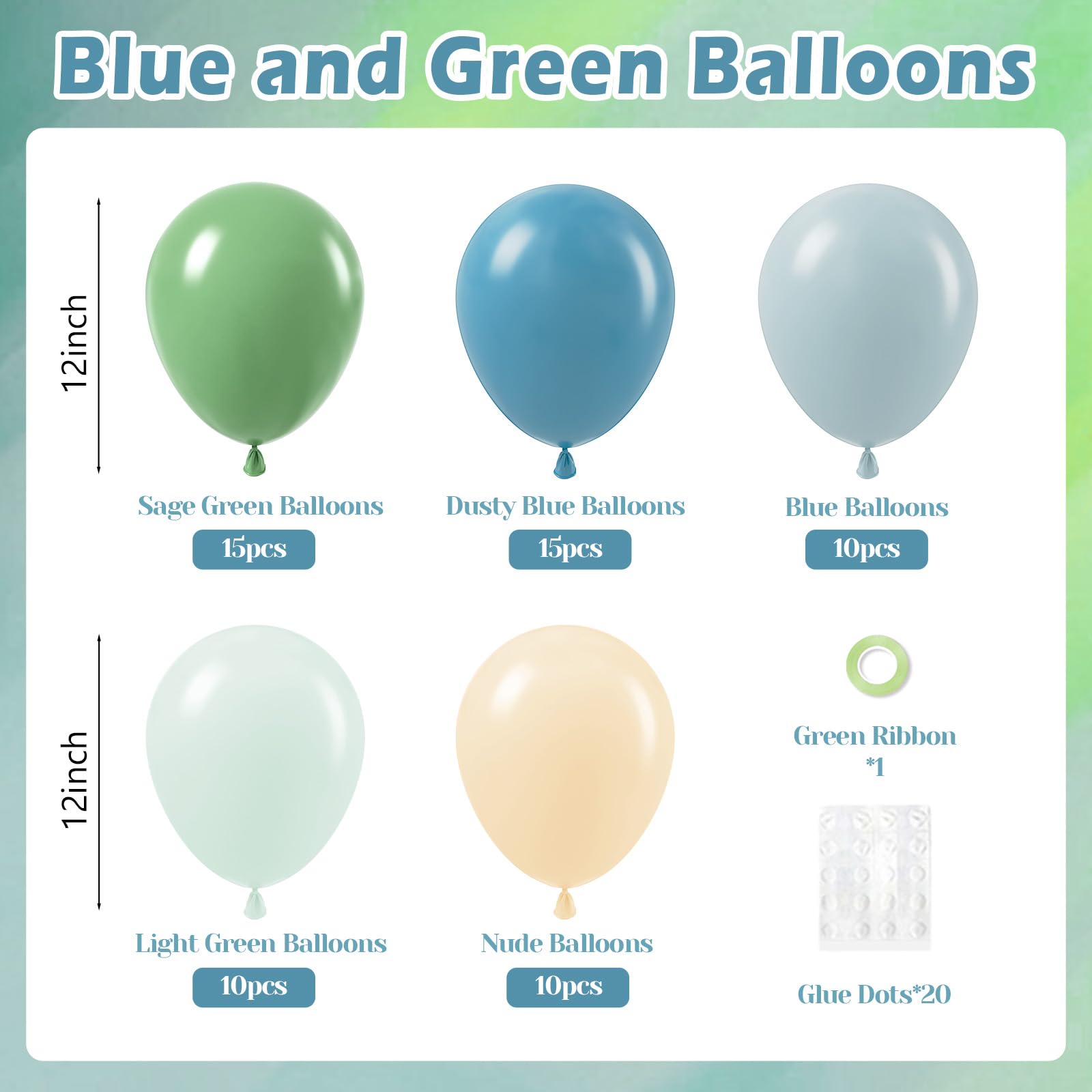 Vicduotex 60pcs Blue & Green Balloons Pack – Sage, Dusty Blue, Pastel Green, Nude for Bridal & Baby Showers