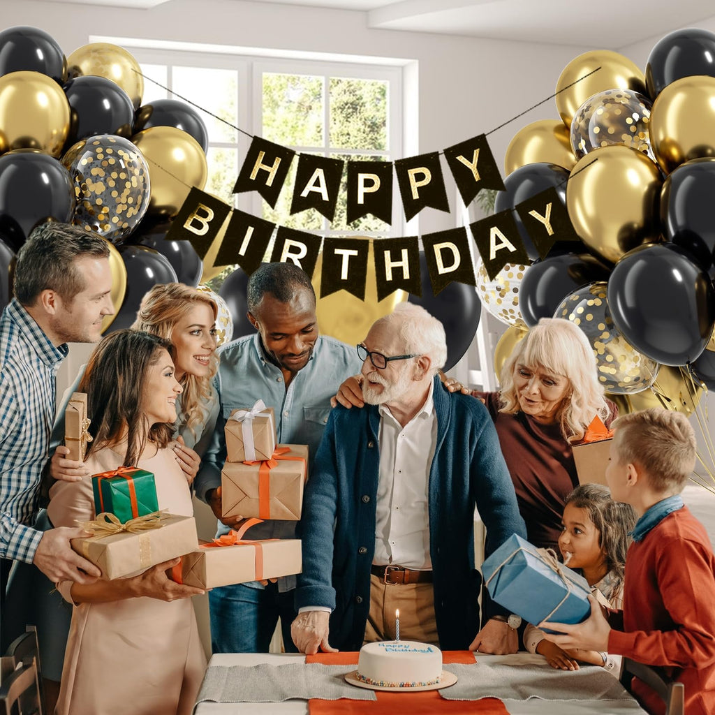 Vicduotex Black and Gold Balloons – 60pcs 12” Metallic Gold Confetti Set for Graduation, Anniversary & Birthday Parties