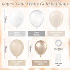 Vicduotex 60pcs 12" Beige White Gold Balloons Set — Wedding, Bridal Shower & Party Decor
