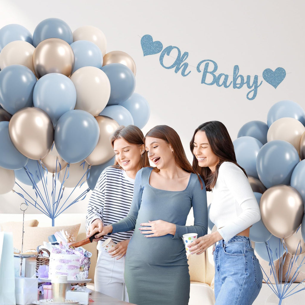 Vicduotex 60pcs Dusty Blue Balloons Kit – 12in Pastel Blue, Sand White & Gold for Weddings, Baby Showers, Gender Reveal