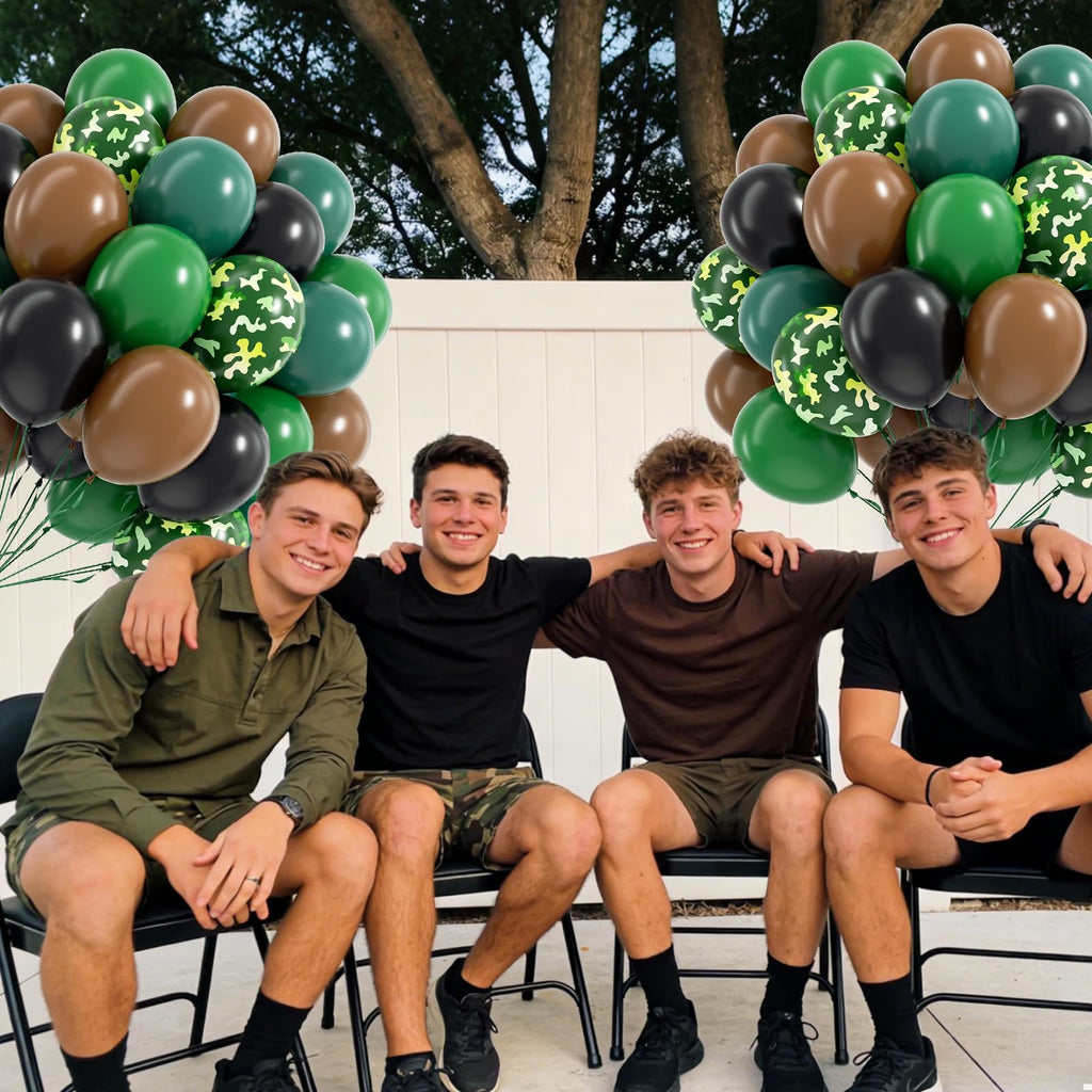 Vicduotex 60pcs 12in Camo Balloons — Forest Green, Brown & Black for Hunting, Camping & Jungle Theme Parties