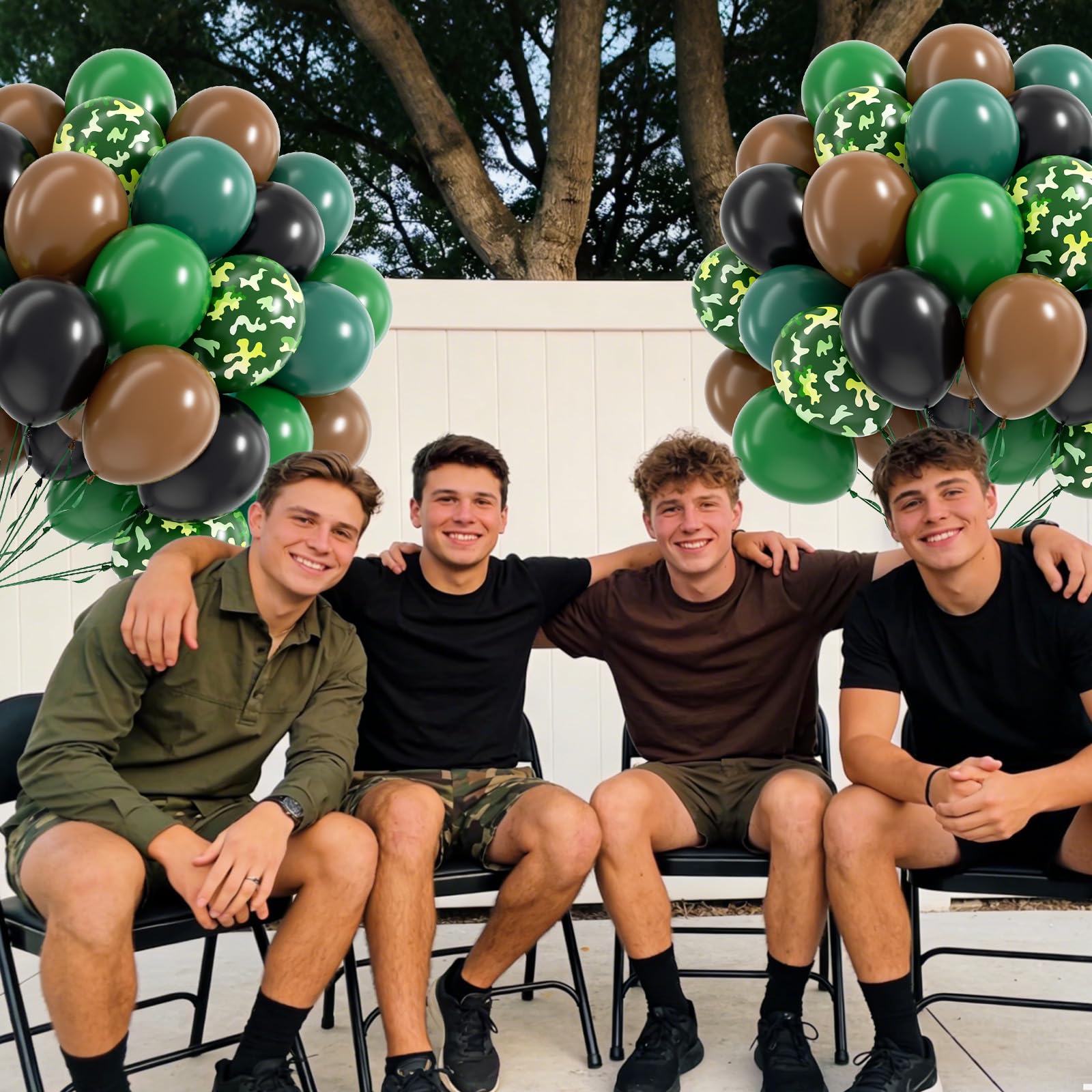 Vicduotex 60pcs 12in Camo Balloons — Forest Green, Brown & Black for Hunting, Camping & Jungle Theme Parties