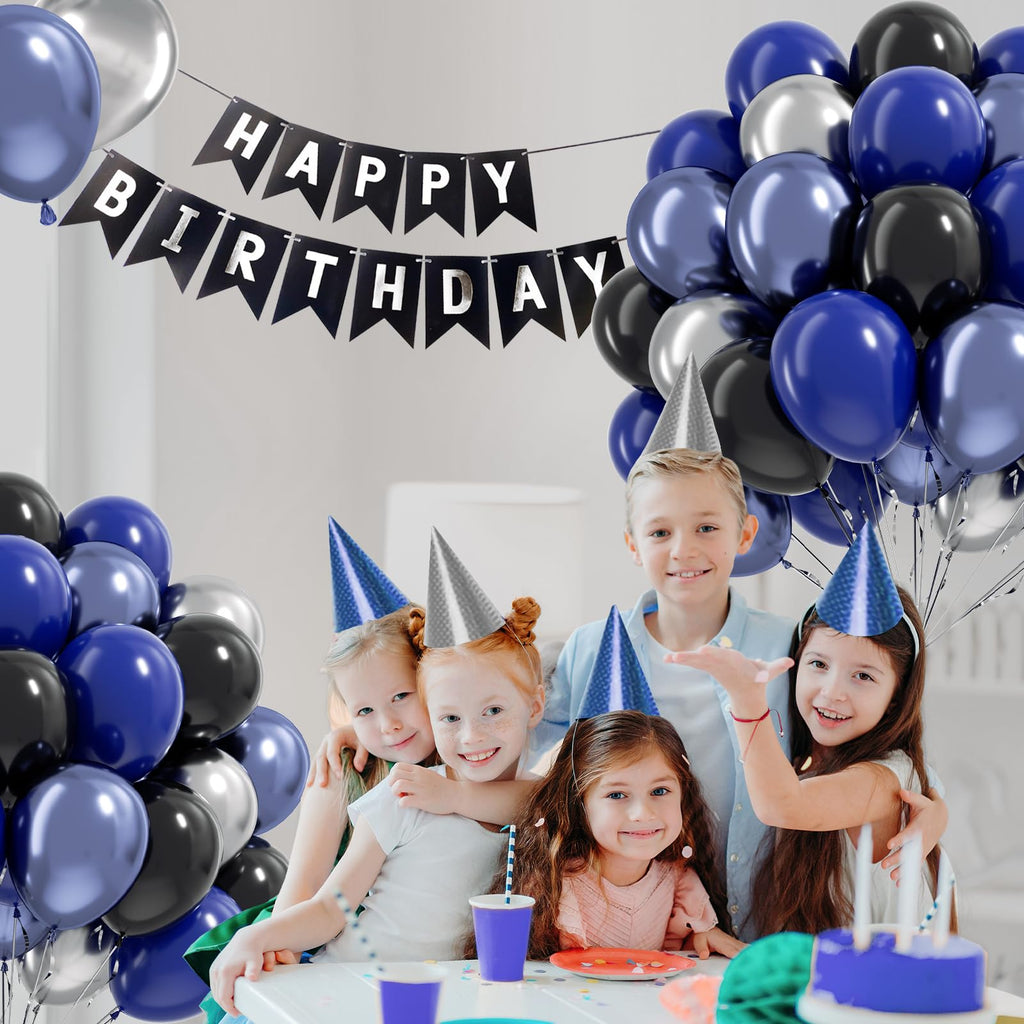 Vicduotex Blue & Black Balloons 60pcs 12" Navy, Black & Metallic Silver – Graduation & Party Decor