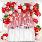 Vicduotex Strawberry Birthday Decorations — Pink Fringe Curtain, Banner & Balloons