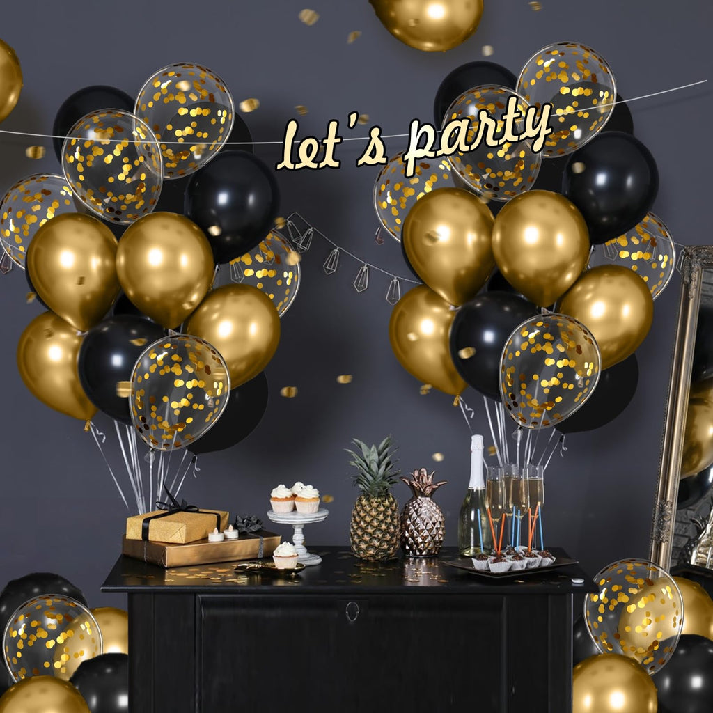 Vicduotex Black and Gold Balloons – 60pcs 12” Metallic Gold Confetti Set for Graduation, Anniversary & Birthday Parties