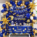 Vicduotex Blue & Gold Birthday Decorations Kit – Balloons, Banner, Backdrop