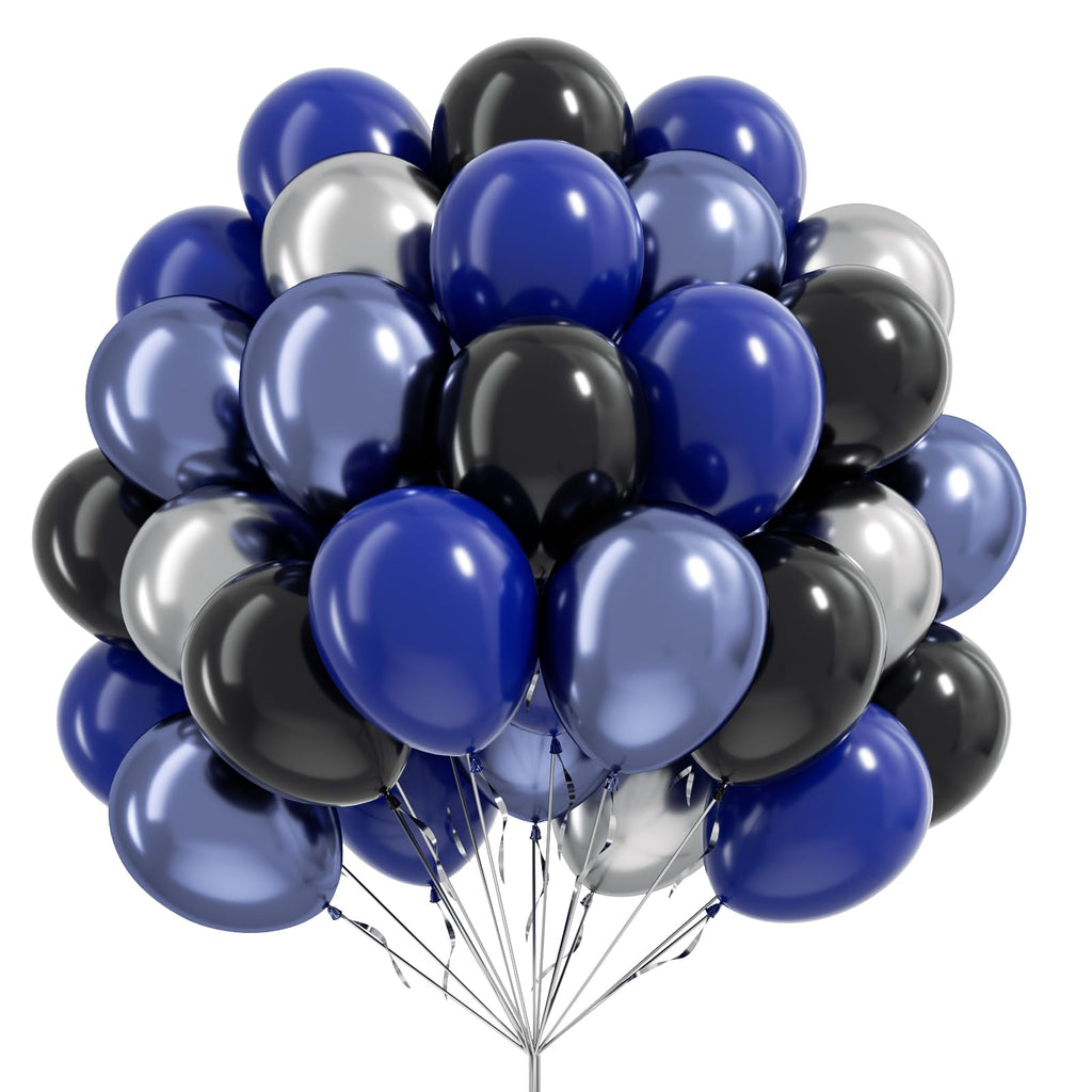 Vicduotex Blue & Black Balloons 60pcs 12" Navy, Black & Metallic Silver – Graduation & Party Decor
