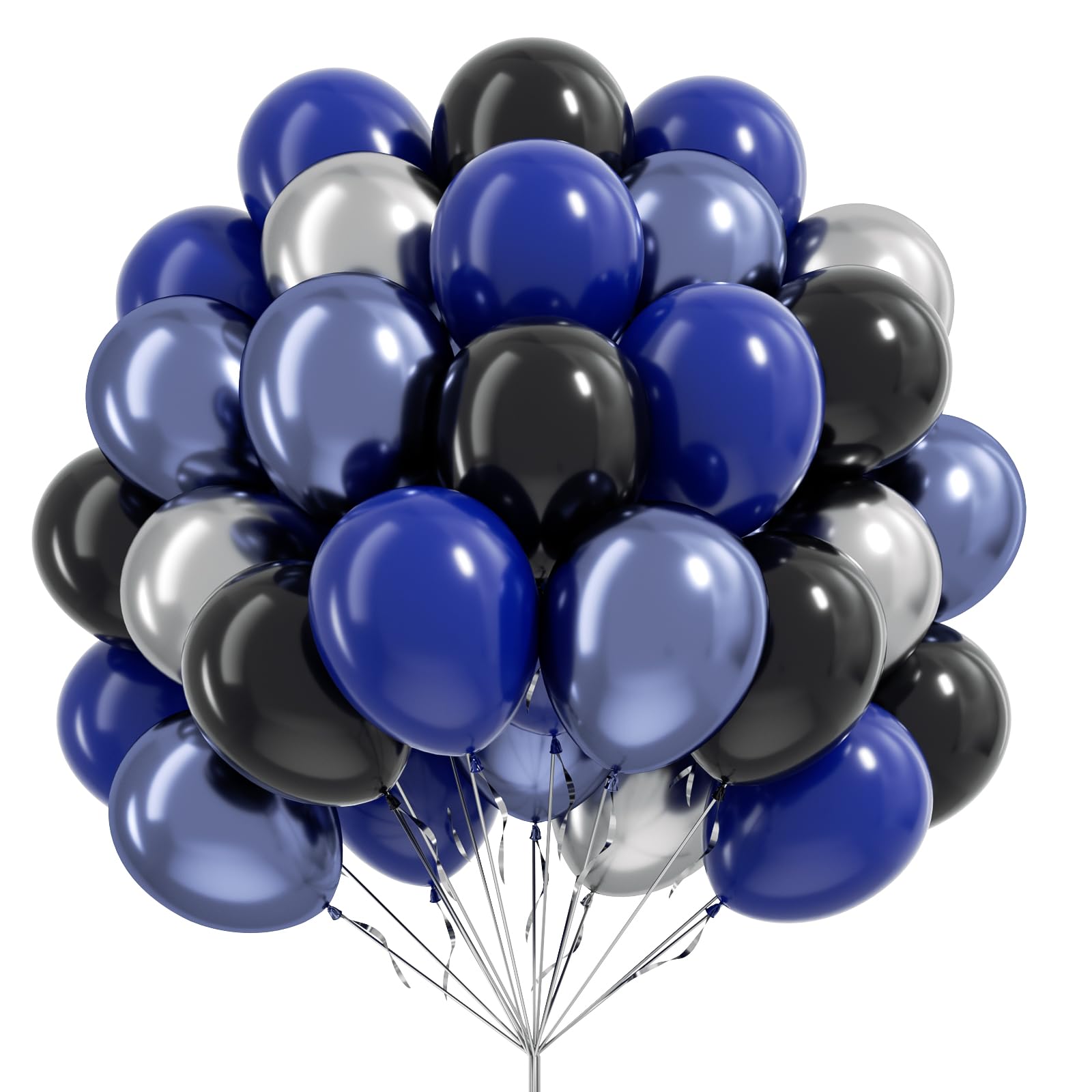 Vicduotex Blue & Black Balloons 60pcs 12" Navy, Black & Metallic Silver – Graduation & Party Decor