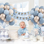 Vicduotex 60pcs Dusty Blue Balloons Kit – 12in Pastel Blue, Sand White & Gold for Weddings, Baby Showers, Gender Reveal