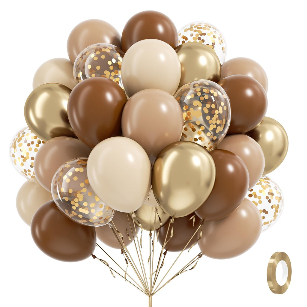 Vicduotex 60pcs Brown & Gold Balloons – Neutral Bridal Shower, Baby Shower & Birthday Party Decor