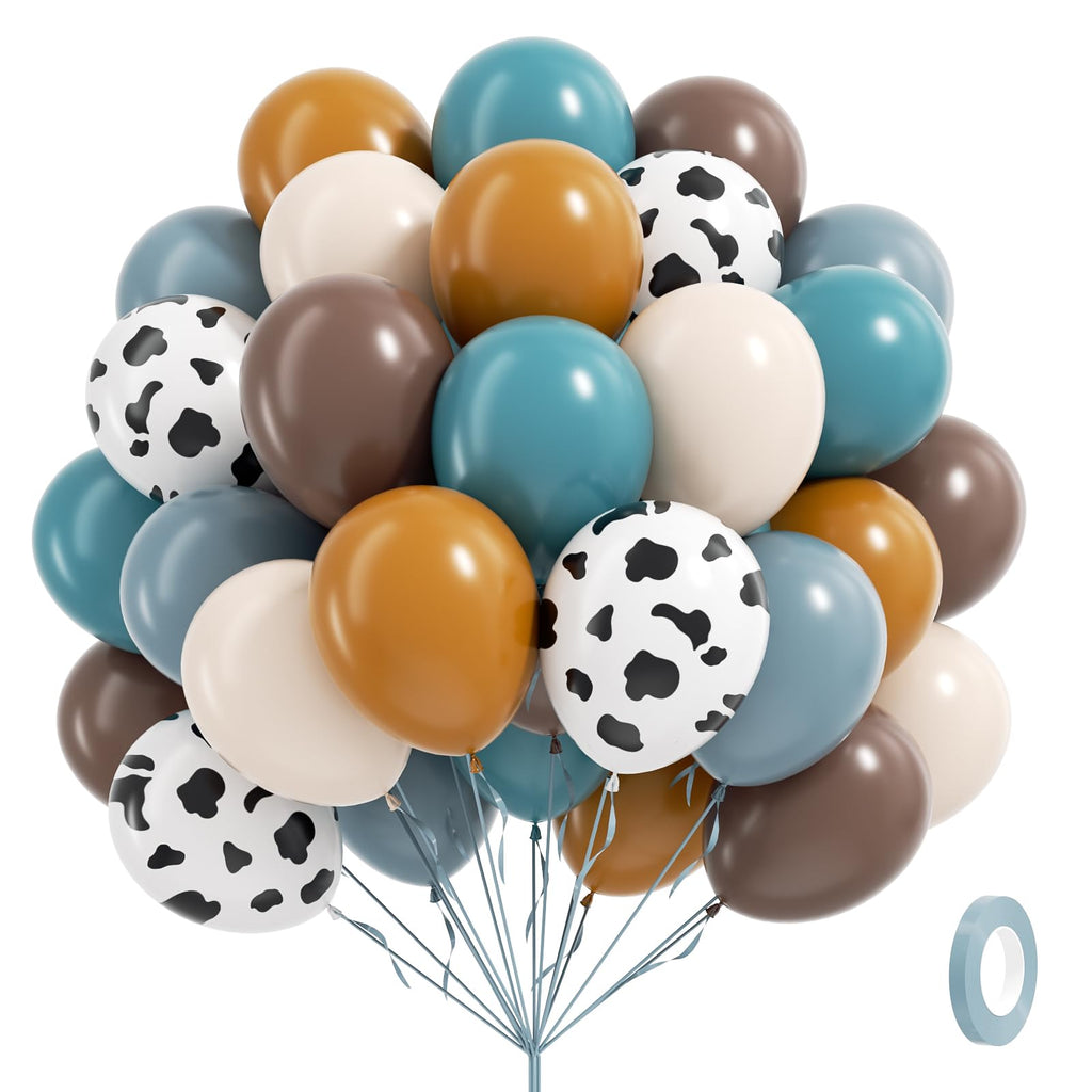 Vicduotex 60pcs Cowboy Balloons – Brown, Slate Blue, Dusty Blue, Sand White Latex Western Party Decor