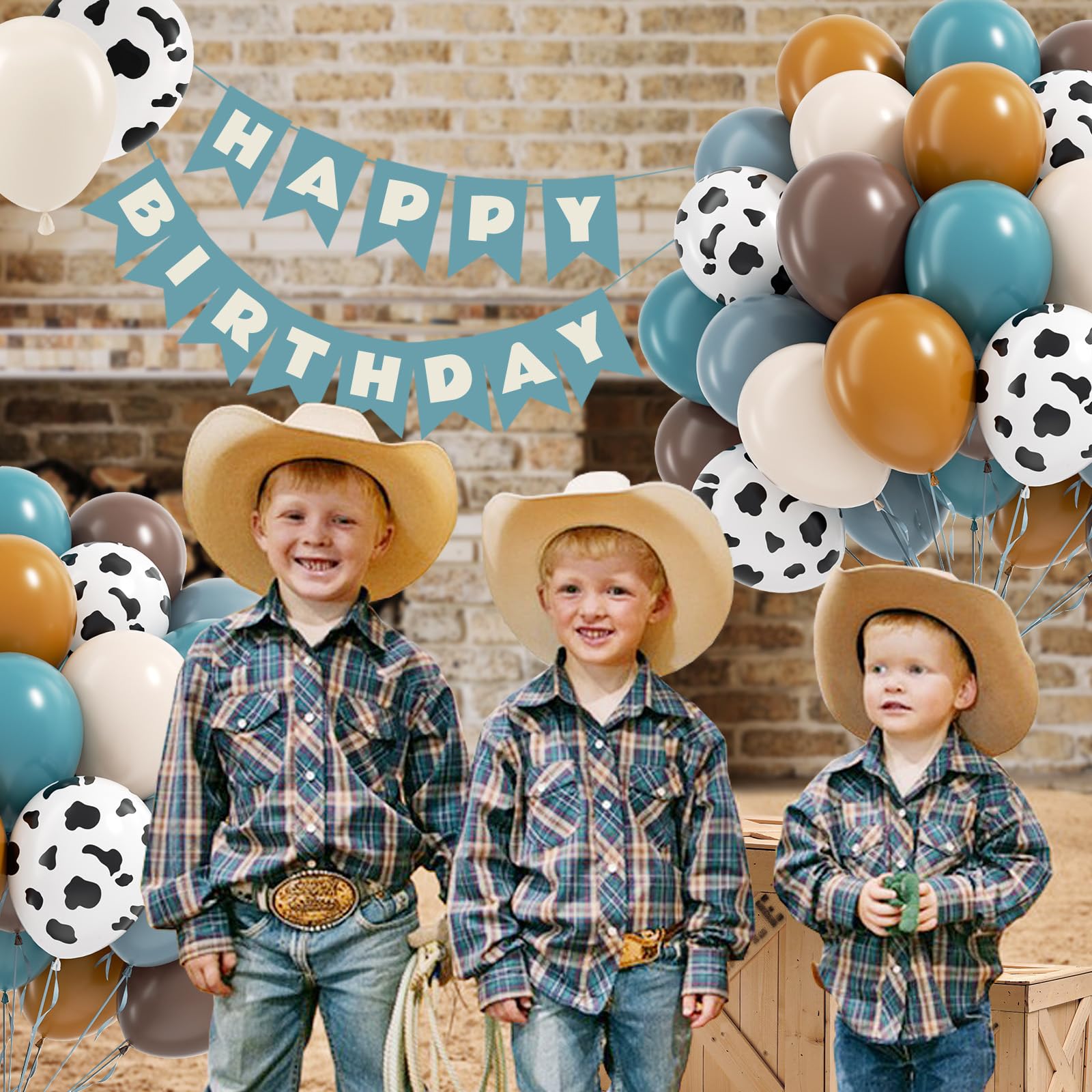 Vicduotex 60pcs Cowboy Balloons – Brown, Slate Blue, Dusty Blue, Sand White Latex Western Party Decor