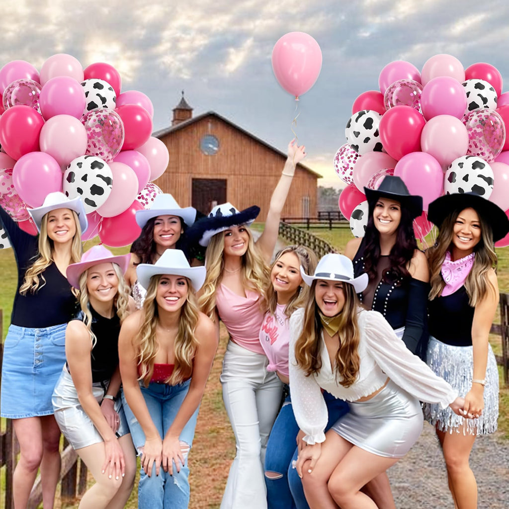 Vicduotex 60pcs Cowgirl Balloons Set — Hot Pink, Light Pink & Cow Print Confetti Latex for Farm Themed Parties