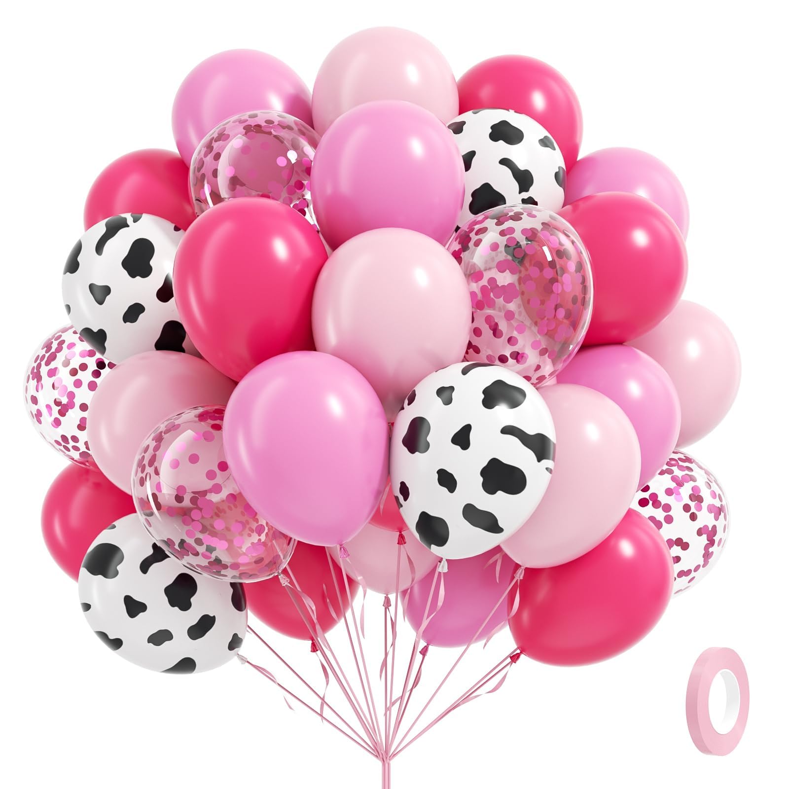 Vicduotex 60pcs Cowgirl Balloons Set — Hot Pink, Light Pink & Cow Print Confetti Latex for Farm Themed Parties