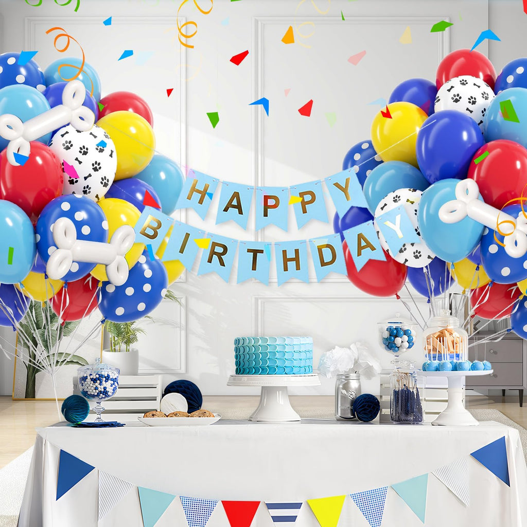 Vicduotex 60pcs 12in Dog Paw Balloons Set – Royal Blue, Light Blue, Yellow, Red for Puppy Birthday Parties