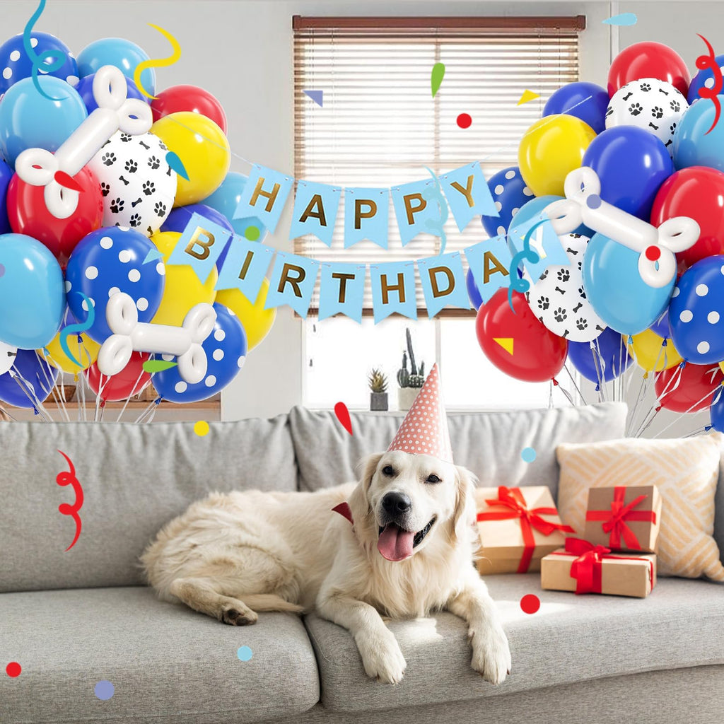 Vicduotex 60pcs 12in Dog Paw Balloons Set – Royal Blue, Light Blue, Yellow, Red for Puppy Birthday Parties
