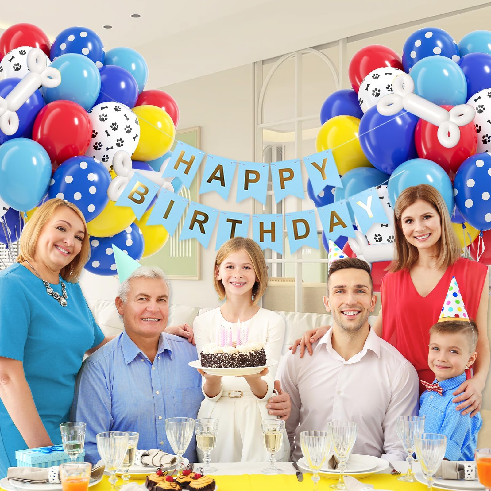 Vicduotex 60pcs 12in Dog Paw Balloons Set – Royal Blue, Light Blue, Yellow, Red for Puppy Birthday Parties