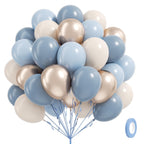Vicduotex 60pcs Dusty Blue Balloons Kit – 12in Pastel Blue, Sand White & Gold for Weddings, Baby Showers, Gender Reveal
