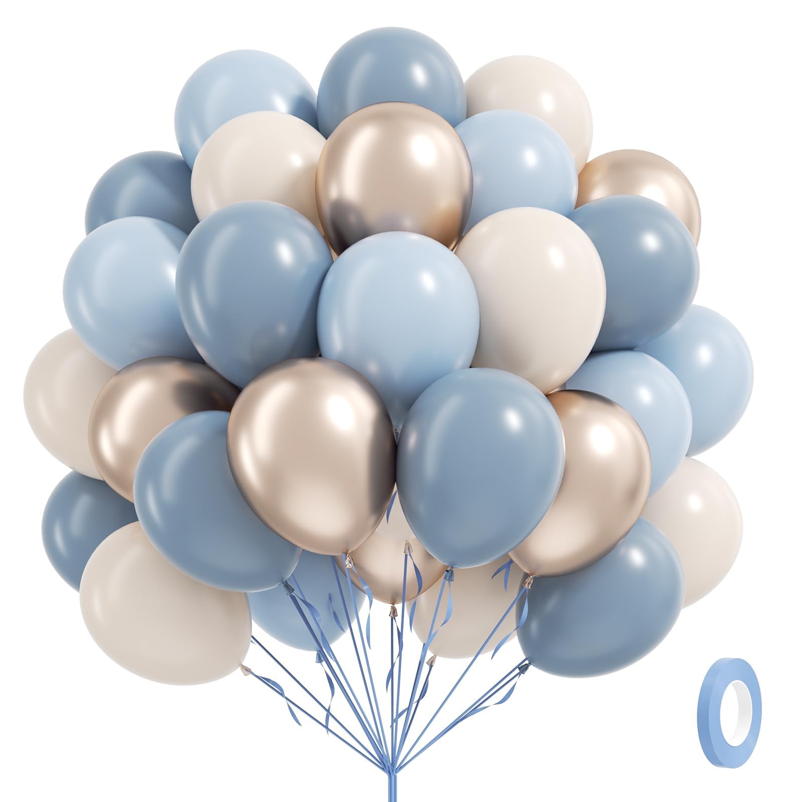 Vicduotex 60pcs Dusty Blue Balloons Kit – 12in Pastel Blue, Sand White & Gold for Weddings, Baby Showers, Gender Reveal