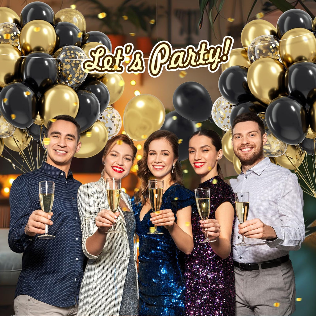 Vicduotex Black and Gold Balloons – 60pcs 12” Metallic Gold Confetti Set for Graduation, Anniversary & Birthday Parties