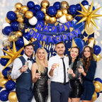 Vicduotex Blue & Gold Birthday Decorations Kit – Balloons, Banner, Backdrop