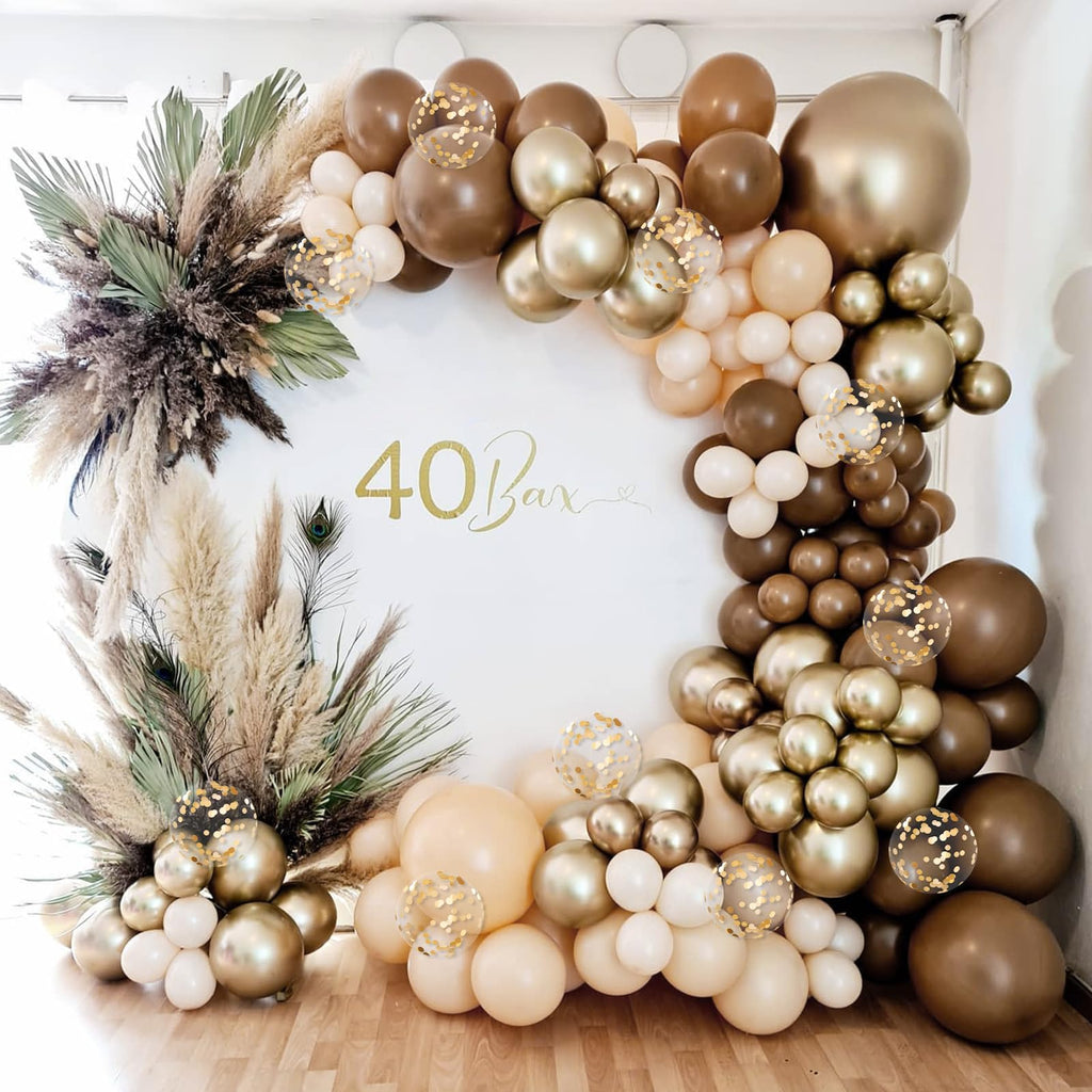 Vicduotex 60pcs Brown & Gold Balloons – Neutral Bridal Shower, Baby Shower & Birthday Party Decor