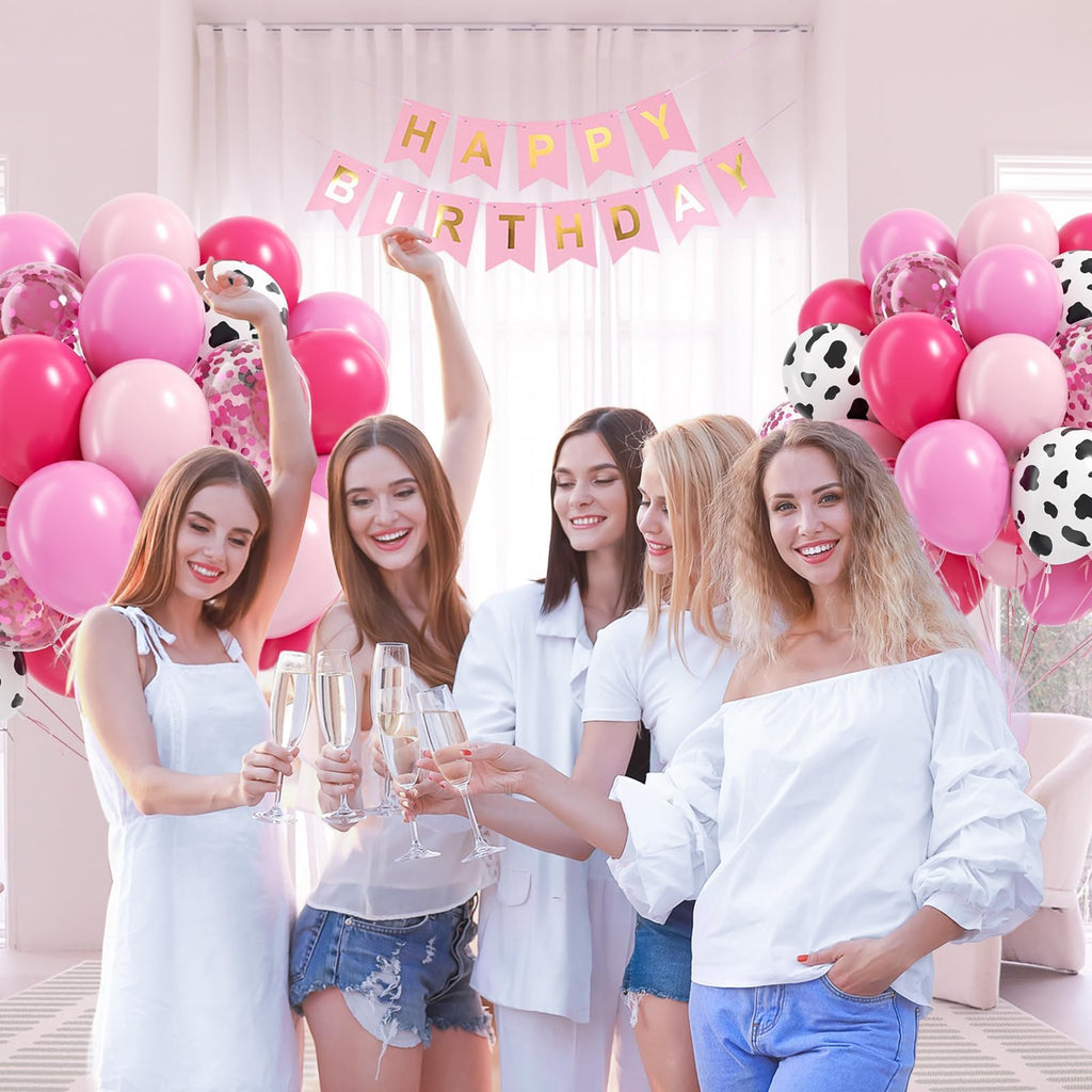 Vicduotex 60pcs Cowgirl Balloons Set — Hot Pink, Light Pink & Cow Print Confetti Latex for Farm Themed Parties