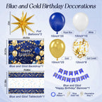 Vicduotex Blue & Gold Birthday Decorations Kit – Balloons, Banner, Backdrop