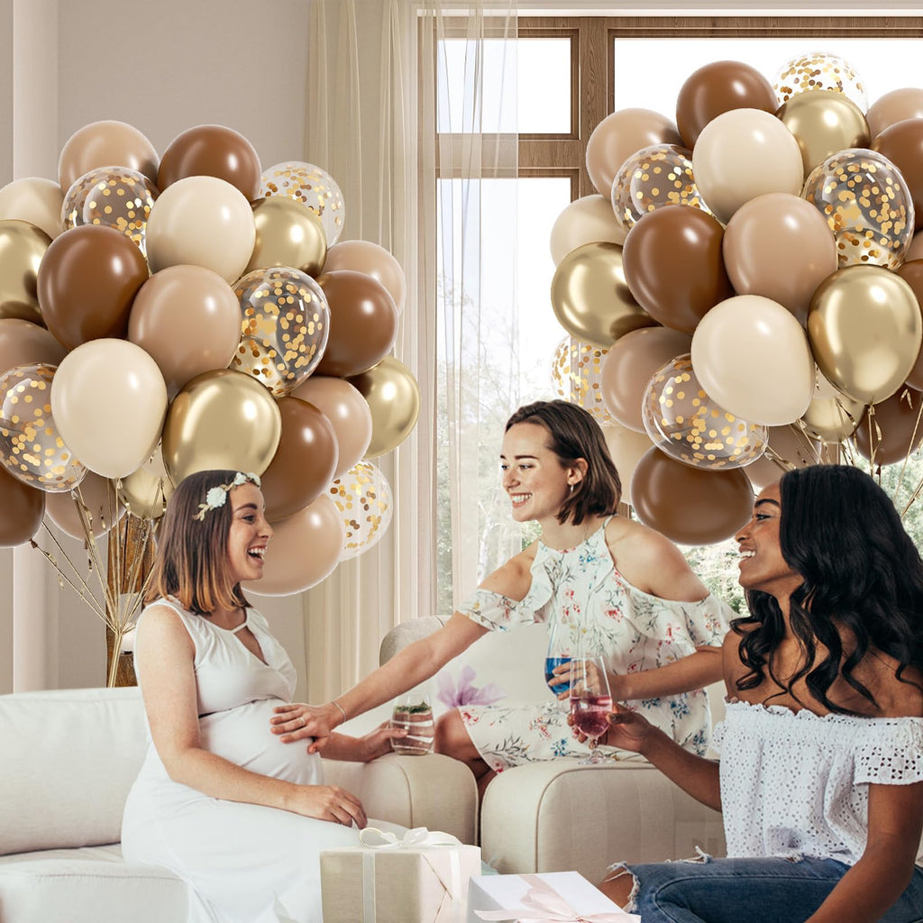 Vicduotex 60pcs Brown & Gold Balloons – Neutral Bridal Shower, Baby Shower & Birthday Party Decor