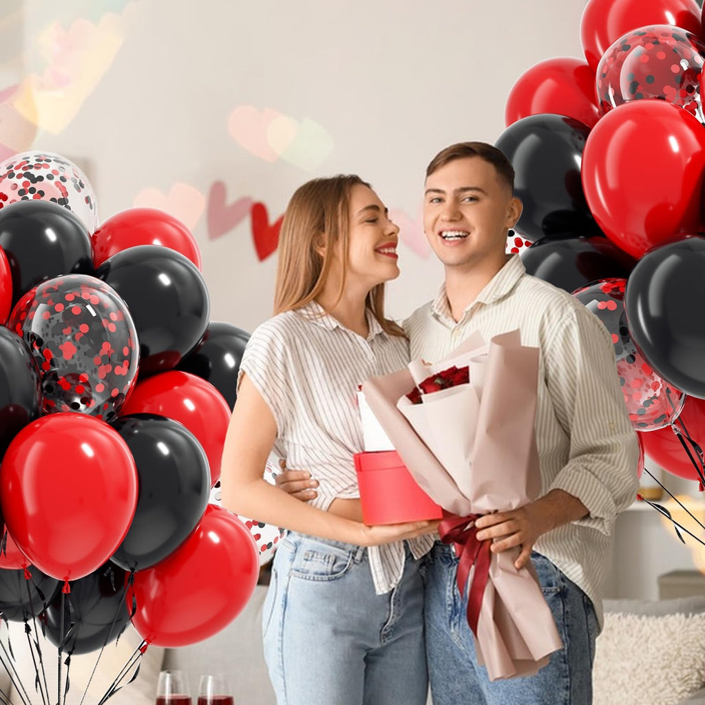 Vicduotex Red & Black Confetti Balloons – 60pcs, 12in for Graduation, Wedding, New Year