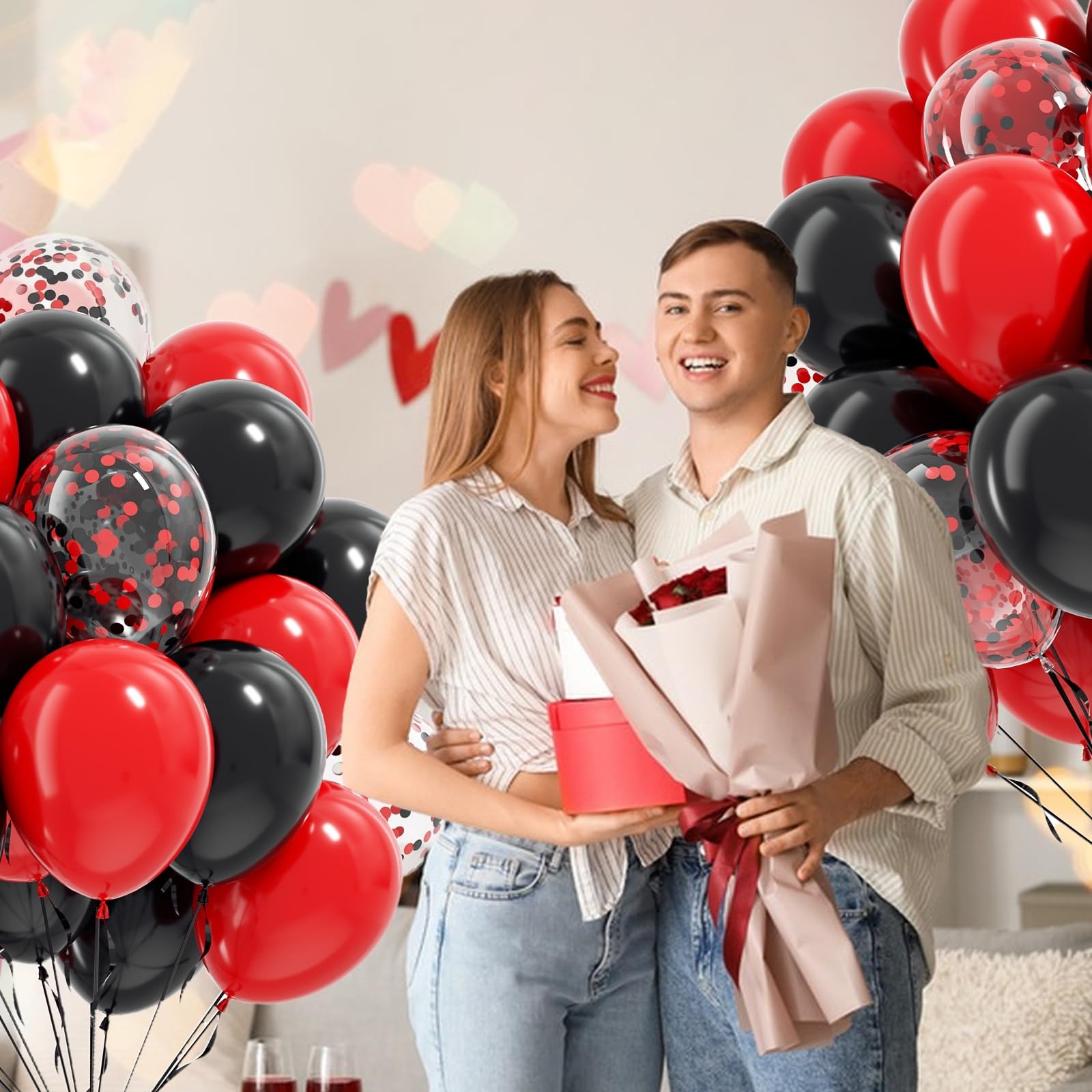 Vicduotex Red & Black Confetti Balloons – 60pcs, 12in for Graduation, Wedding, New Year