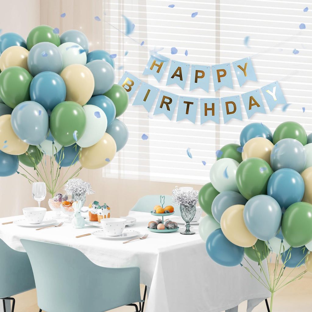 Vicduotex 60pcs Blue & Green Balloons Pack – Sage, Dusty Blue, Pastel Green, Nude for Bridal & Baby Showers