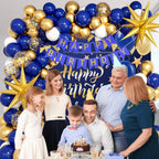 Vicduotex Blue & Gold Birthday Decorations Kit – Balloons, Banner, Backdrop